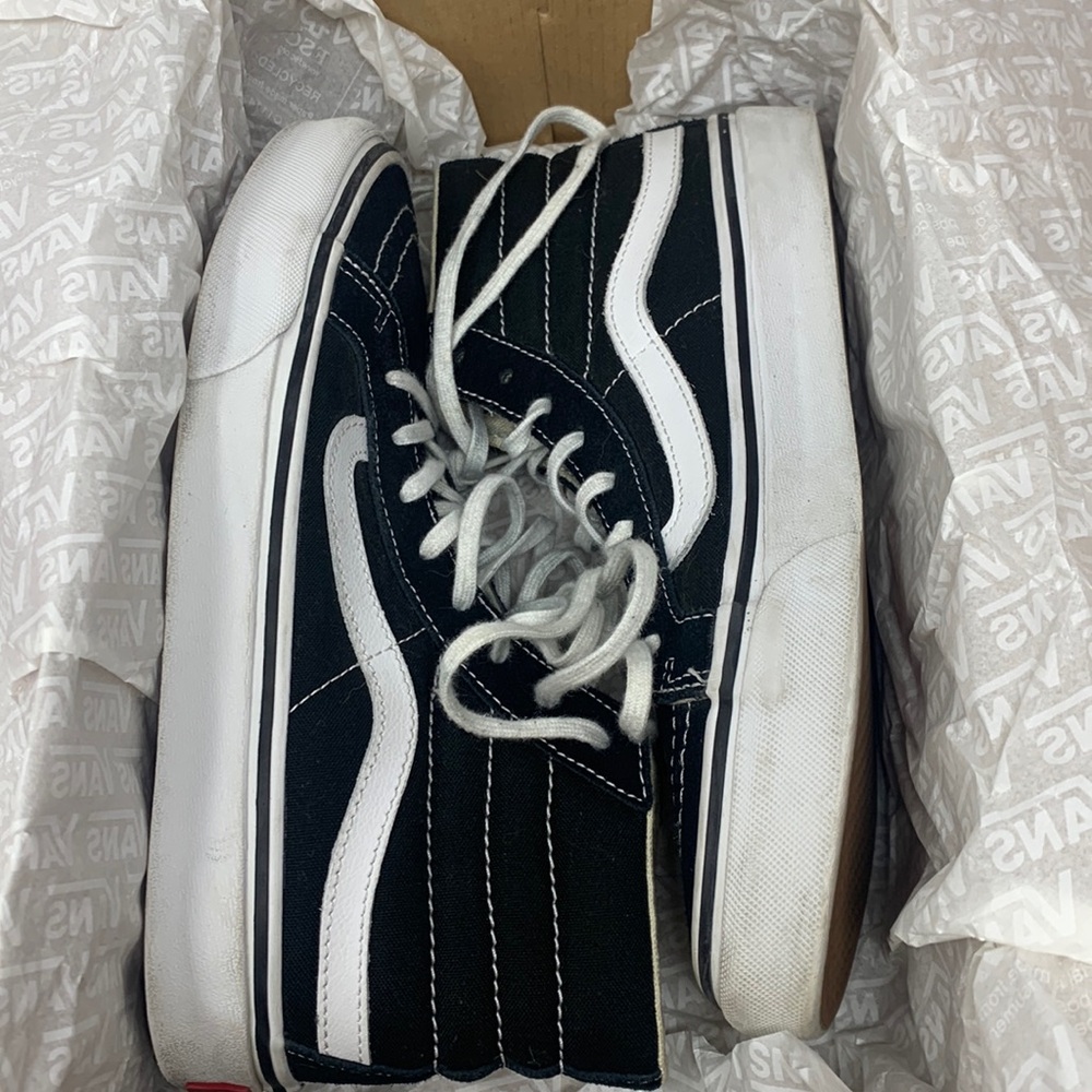 Vans Sk8-Hi Shoe size 7 black canvas white stripe Sneakers Grunge 90s Casual